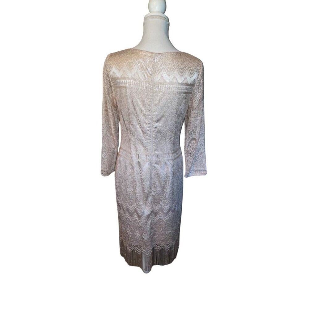 Katherine Kelly Dress Womens 8 Used Beige w/Silver Shimmer Fringe - Picture 4 of 16